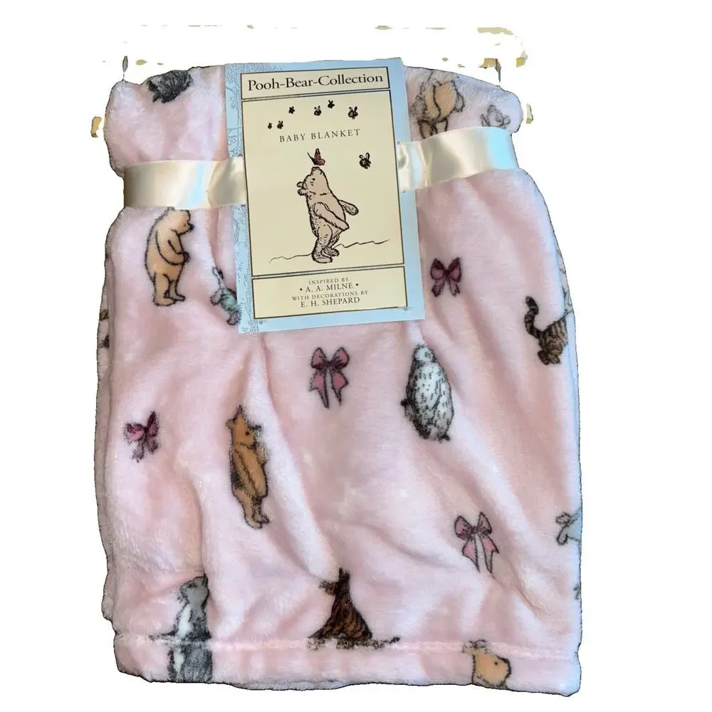 Pooh Bear Collection Baby Blanket Blush Pink Bows Eeyore Owl Piglet Winnie NEW
